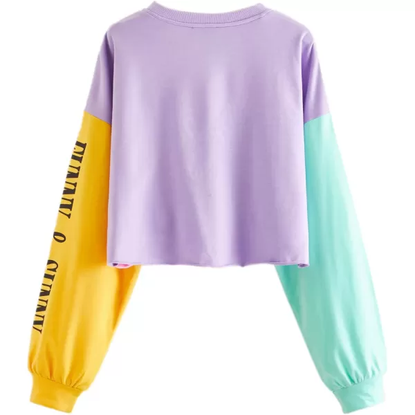SweatyRocks Women's Letter Print Color Block Crop Sweatshirt Long Sleeve Pullover Tops
