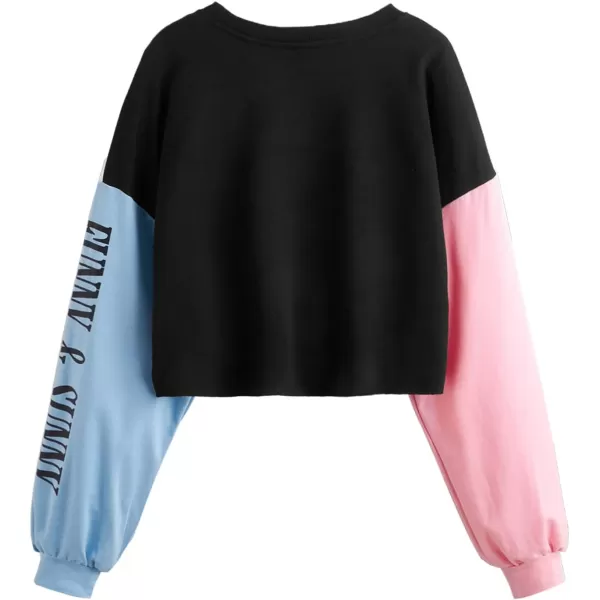 SweatyRocks Women's Letter Print Color Block Crop Sweatshirt Long Sleeve Pullover Tops
