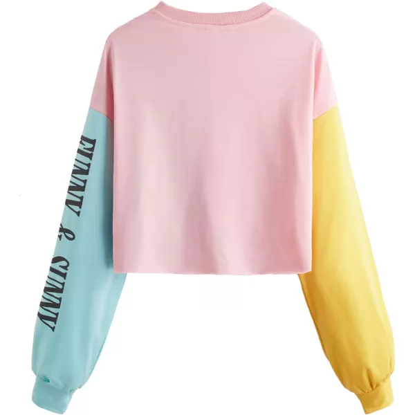SweatyRocks Women's Letter Print Color Block Crop Sweatshirt Long Sleeve Pullover Tops