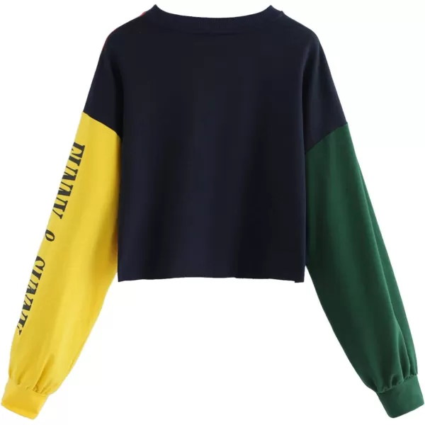 SweatyRocks Women's Letter Print Color Block Crop Sweatshirt Long Sleeve Pullover Tops