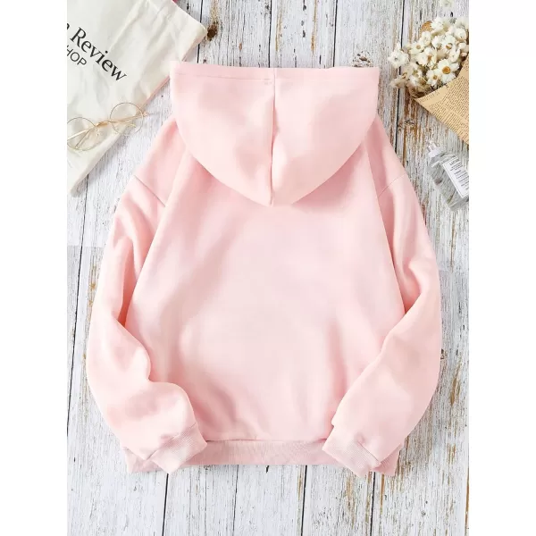 SweatyRocks Women's Letter Print Long Sleeve Drop Shoulder Pocket Front Drawstring Hooded Sweatshirts