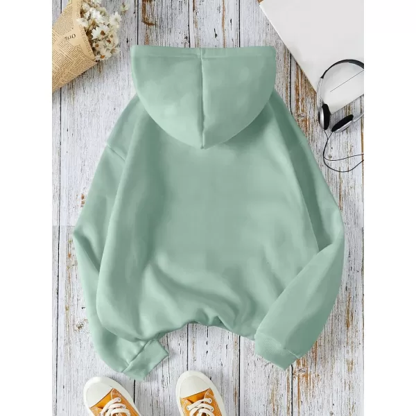 SweatyRocks Women's Letter Print Long Sleeve Drop Shoulder Pocket Front Drawstring Hooded Sweatshirts