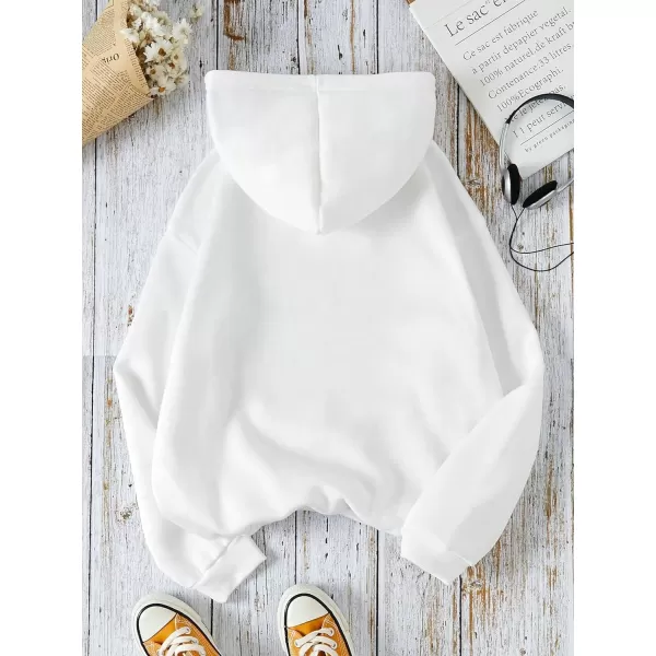 SweatyRocks Women's Letter Print Long Sleeve Drop Shoulder Pocket Front Drawstring Hooded Sweatshirts