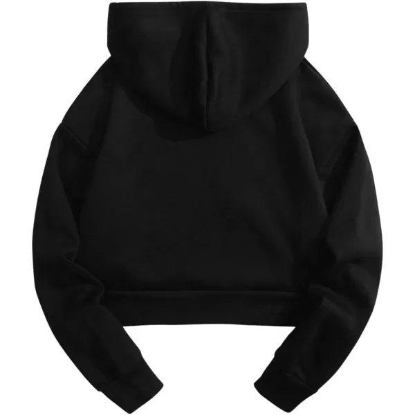 SweatyRocks Women's Letter Print Long Sleeve Drop Shoulder Pocket Front Drawstring Hooded Sweatshirts