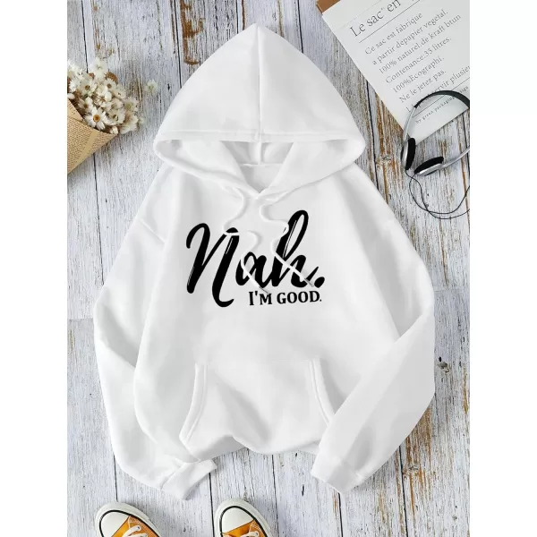 SweatyRocks Women's Letter Print Long Sleeve Drop Shoulder Pocket Front Drawstring Hooded Sweatshirts