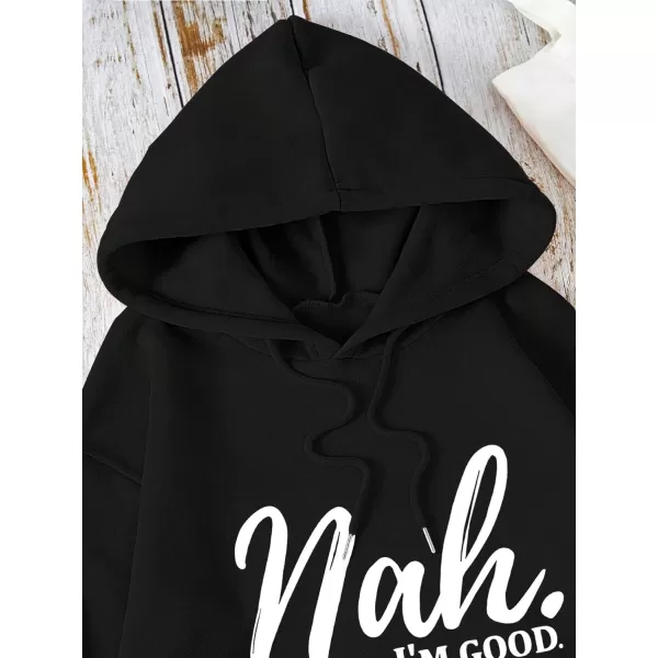 SweatyRocks Women's Letter Print Long Sleeve Drop Shoulder Pocket Front Drawstring Hooded Sweatshirts