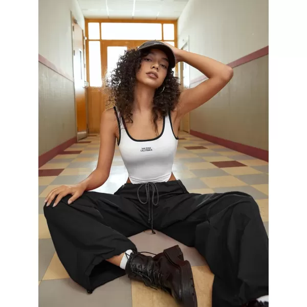 SweatyRocks Women's Letter Print Scoop Neck Backless Tank Top Casual Sleeveless High Cut Bodysuit Leotard