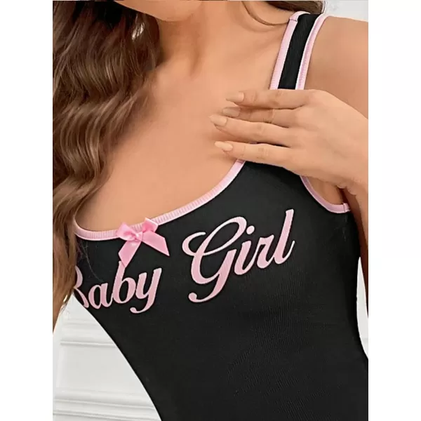 SweatyRocks Women's Letter Print Scoop Neck Sleepwear Sleeveless Slim Fit Mini Nightgowns Pajama Dress