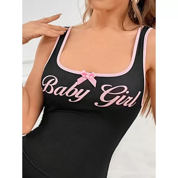 SweatyRocks Women's Letter Print Scoop Neck Sleepwear Sleeveless Slim Fit Mini Nightgowns Pajama Dress