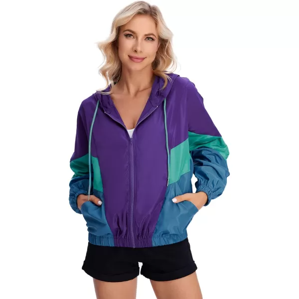 SweatyRocks Women's Lightweight Windbreaker Patchwork Zipper Sport Jacket Coat Outerwear