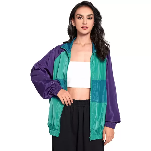 SweatyRocks Women's Lightweight Windbreaker Patchwork Zipper Sport Jacket Coat Outerwear