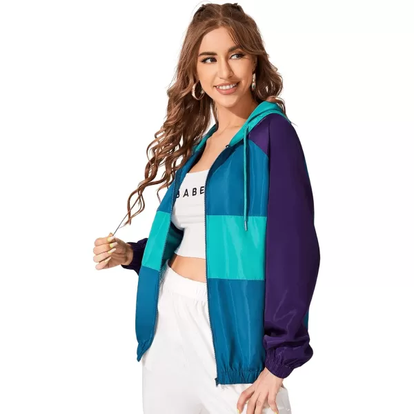 SweatyRocks Women's Lightweight Windbreaker Patchwork Zipper Sport Jacket Coat Outerwear