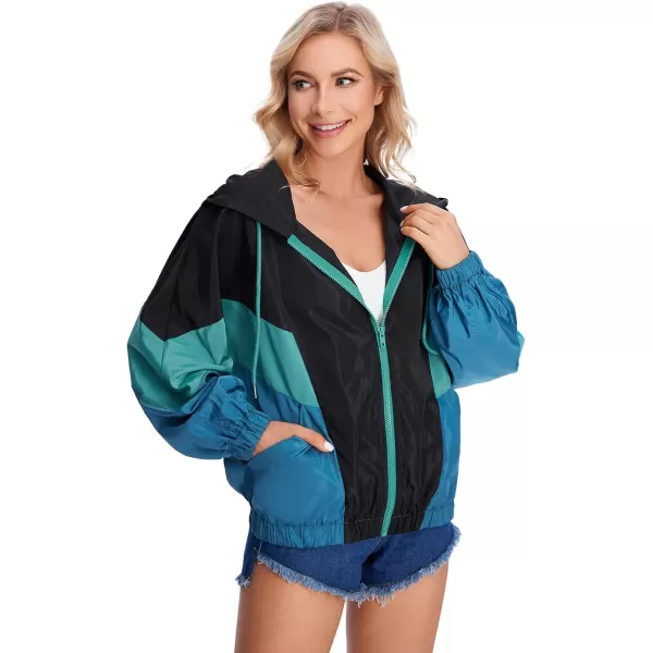 SweatyRocks Women's Lightweight Windbreaker Patchwork Zipper Sport Jacket Coat Outerwear