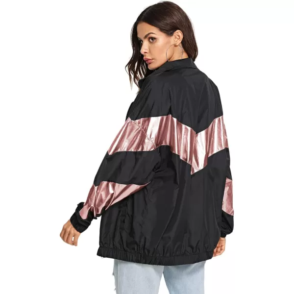 SweatyRocks Women's Lightweight Windbreaker Patchwork Zipper Sport Jacket Coat Outerwear
