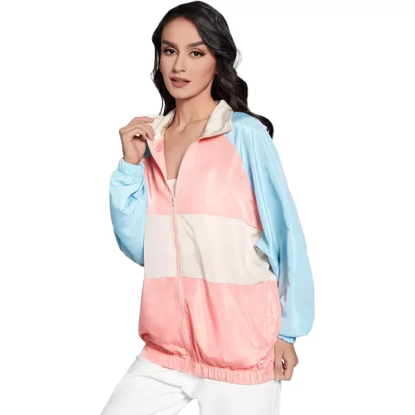 SweatyRocks Women's Lightweight Windbreaker Patchwork Zipper Sport Jacket Coat Outerwear