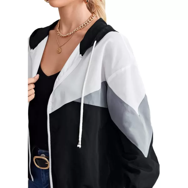 SweatyRocks Women's Lightweight Windbreaker Patchwork Zipper Sport Jacket Coat Outerwear