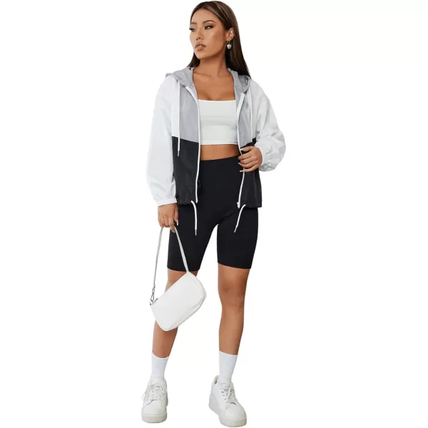 SweatyRocks Women's Lightweight Windbreaker Patchwork Zipper Sport Jacket Coat Outerwear
