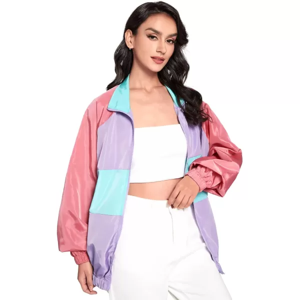 SweatyRocks Women's Lightweight Windbreaker Patchwork Zipper Sport Jacket Coat Outerwear