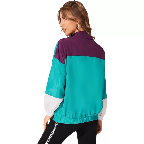SweatyRocks Women's Lightweight Windbreaker Patchwork Zipper Sport Jacket Coat Outerwear