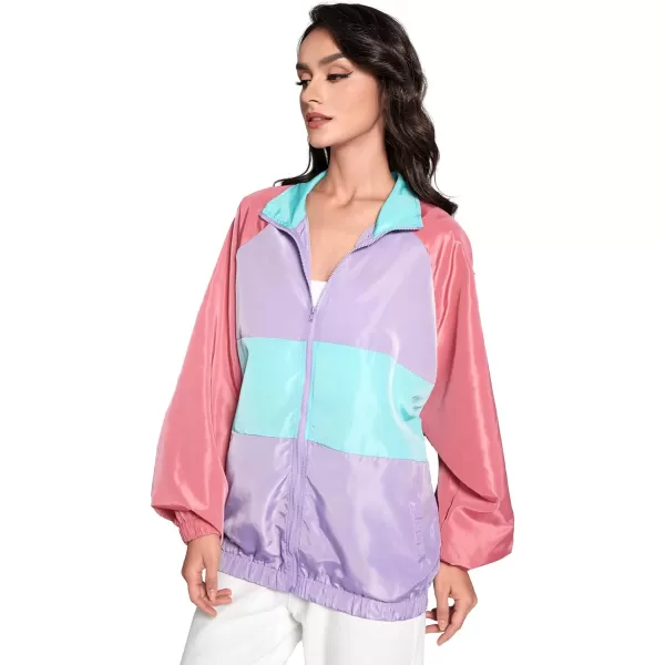 SweatyRocks Women's Lightweight Windbreaker Patchwork Zipper Sport Jacket Coat Outerwear