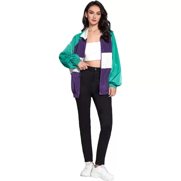 SweatyRocks Women's Lightweight Windbreaker Patchwork Zipper Sport Jacket Coat Outerwear