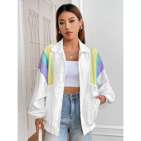 SweatyRocks Women's Lightweight Windbreaker Patchwork Zipper Sport Jacket Coat Outerwear
