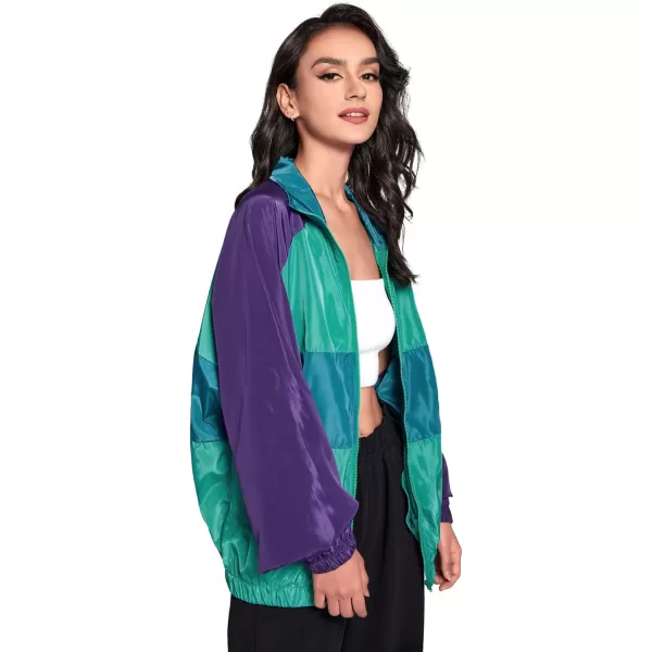 SweatyRocks Women's Lightweight Windbreaker Patchwork Zipper Sport Jacket Coat Outerwear