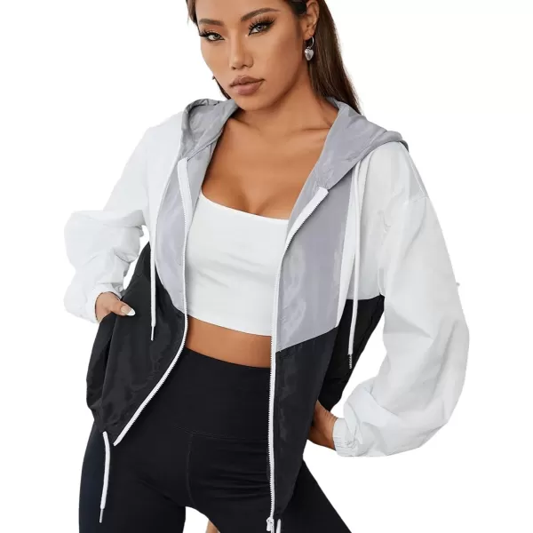 SweatyRocks Women's Lightweight Windbreaker Patchwork Zipper Sport Jacket Coat Outerwear