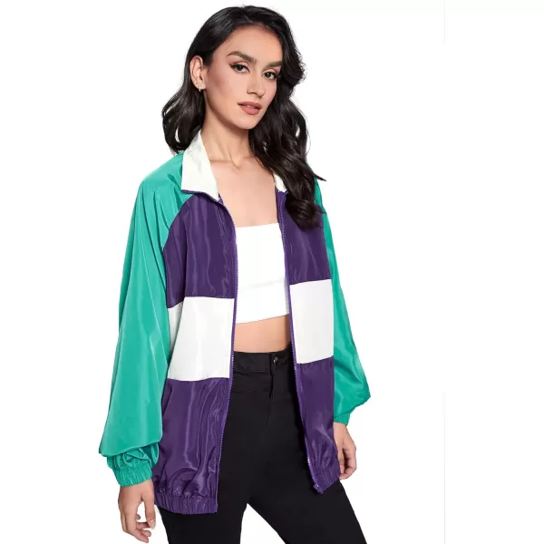 SweatyRocks Women's Lightweight Windbreaker Patchwork Zipper Sport Jacket Coat Outerwear
