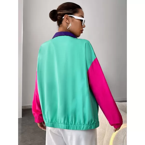 SweatyRocks Women's Lightweight Windbreaker Patchwork Zipper Sport Jacket Coat Outerwear