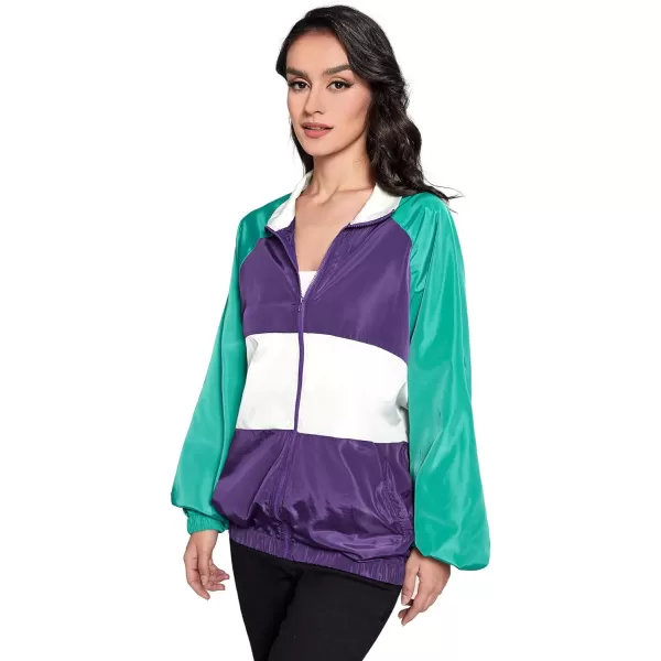 SweatyRocks Women's Lightweight Windbreaker Patchwork Zipper Sport Jacket Coat Outerwear
