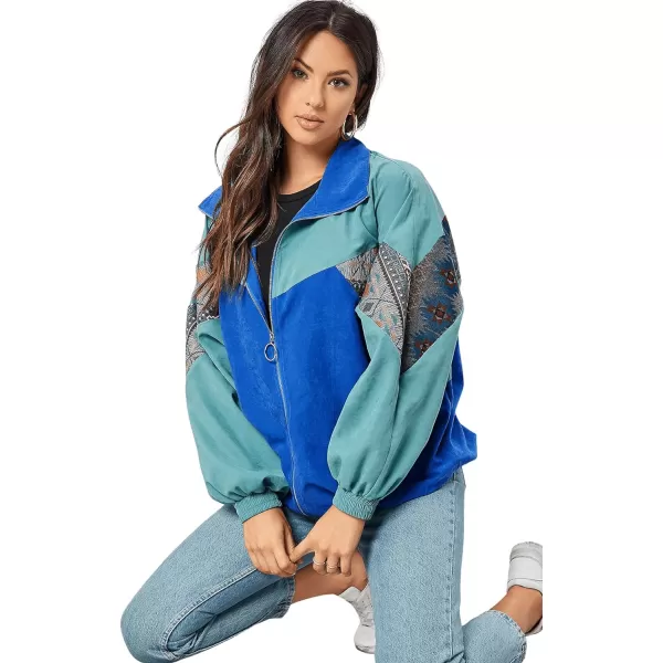 SweatyRocks Women's Lightweight Windbreaker Patchwork Zipper Sport Jacket Coat Outerwear