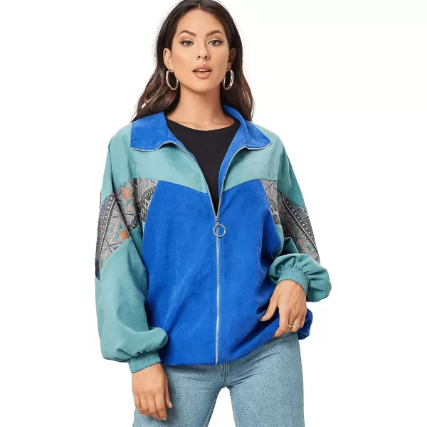 SweatyRocks Women's Lightweight Windbreaker Patchwork Zipper Sport Jacket Coat Outerwear