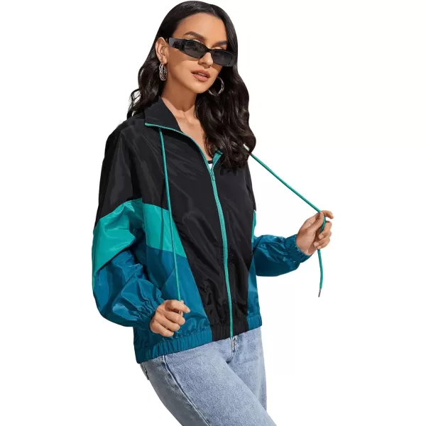 SweatyRocks Women's Lightweight Windbreaker Patchwork Zipper Sport Jacket Coat Outerwear