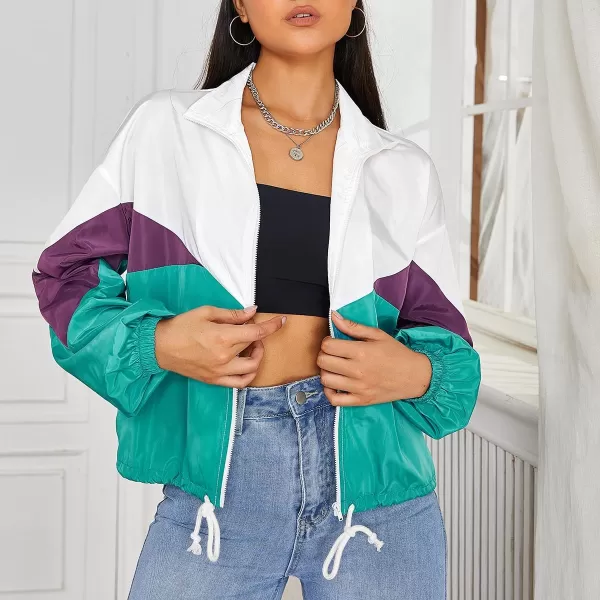 SweatyRocks Women's Lightweight Windbreaker Patchwork Zipper Sport Jacket Coat Outerwear