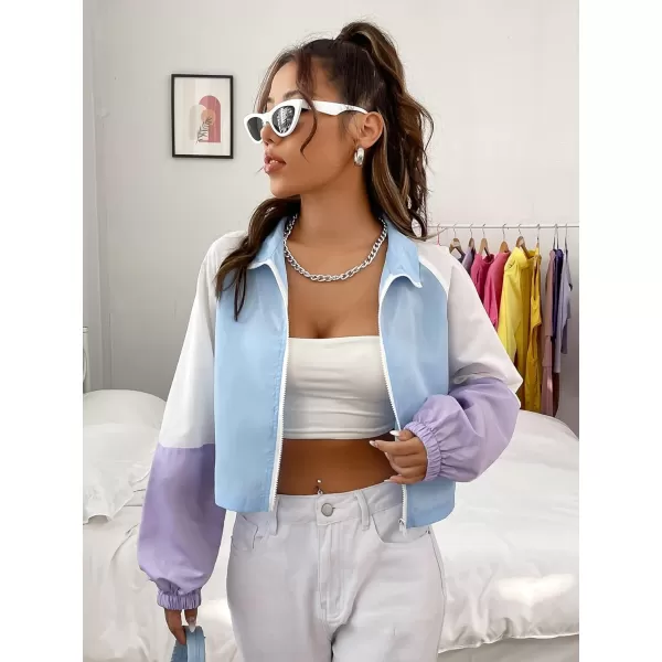 SweatyRocks Women's Lightweight Windbreaker Patchwork Zipper Sport Jacket Coat Outerwear