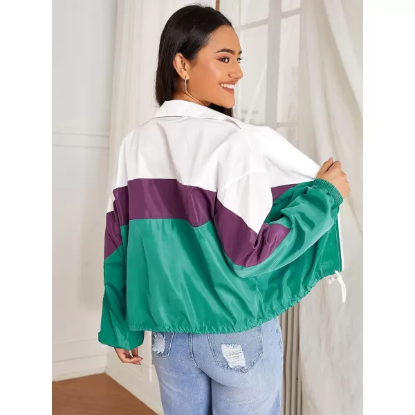 SweatyRocks Women's Lightweight Windbreaker Patchwork Zipper Sport Jacket Coat Outerwear