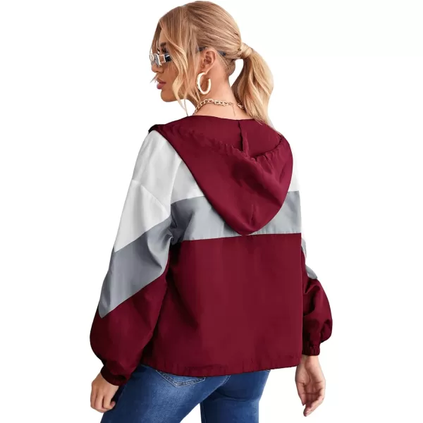 SweatyRocks Women's Lightweight Windbreaker Patchwork Zipper Sport Jacket Coat Outerwear