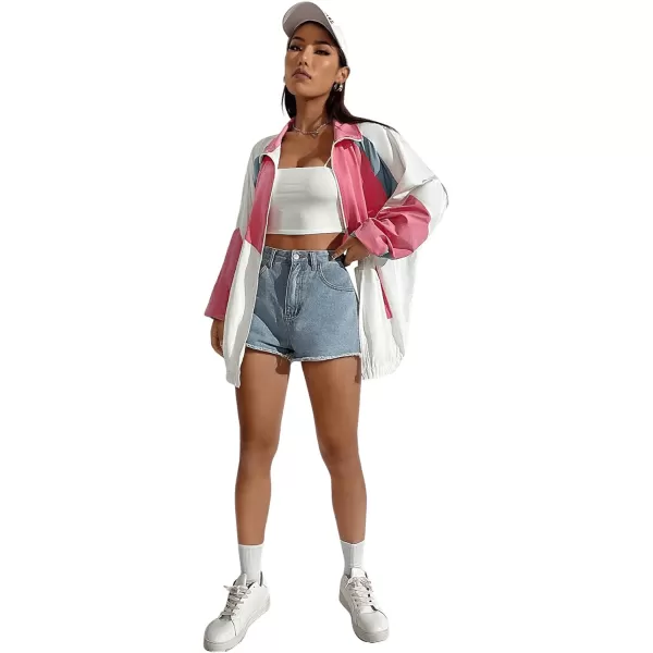 SweatyRocks Women's Lightweight Windbreaker Patchwork Zipper Sport Jacket Coat Outerwear