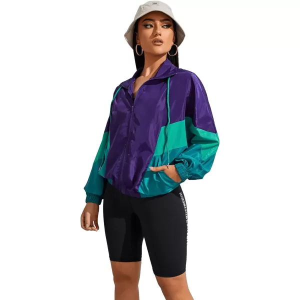 SweatyRocks Women's Lightweight Windbreaker Patchwork Zipper Sport Jacket Coat Outerwear