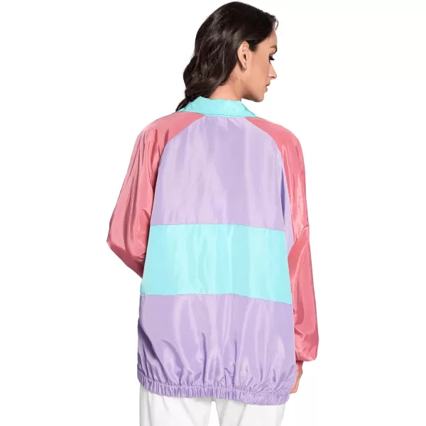 SweatyRocks Women's Lightweight Windbreaker Patchwork Zipper Sport Jacket Coat Outerwear