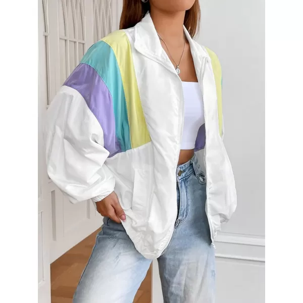 SweatyRocks Women's Lightweight Windbreaker Patchwork Zipper Sport Jacket Coat Outerwear