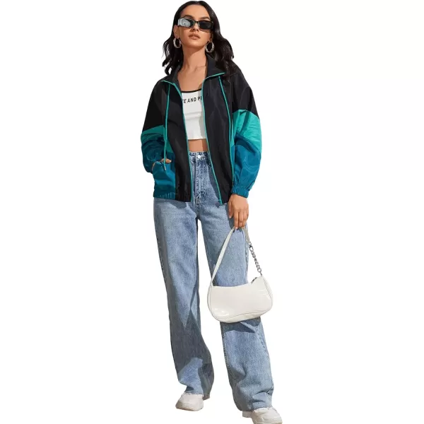 SweatyRocks Women's Lightweight Windbreaker Patchwork Zipper Sport Jacket Coat Outerwear