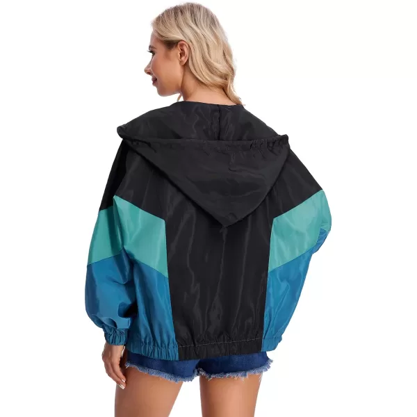 SweatyRocks Women's Lightweight Windbreaker Patchwork Zipper Sport Jacket Coat Outerwear