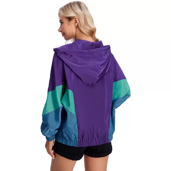 SweatyRocks Women's Lightweight Windbreaker Patchwork Zipper Sport Jacket Coat Outerwear