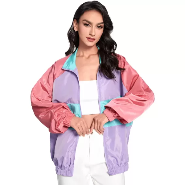 SweatyRocks Women's Lightweight Windbreaker Patchwork Zipper Sport Jacket Coat Outerwear