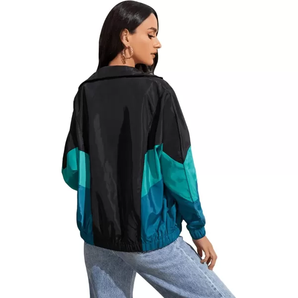 SweatyRocks Women's Lightweight Windbreaker Patchwork Zipper Sport Jacket Coat Outerwear