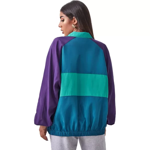 SweatyRocks Women's Lightweight Windbreaker Patchwork Zipper Sport Jacket Coat Outerwear