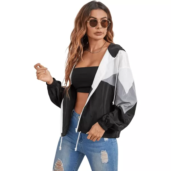 SweatyRocks Women's Lightweight Windbreaker Patchwork Zipper Sport Jacket Coat Outerwear