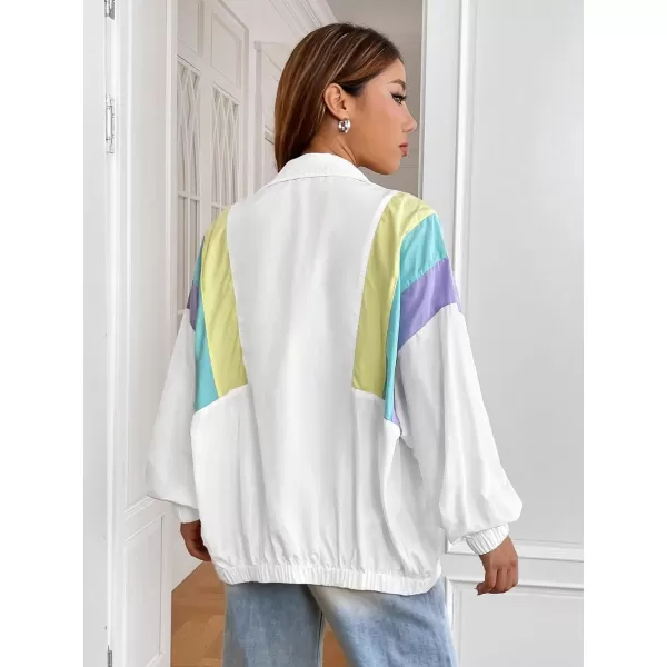 SweatyRocks Women's Lightweight Windbreaker Patchwork Zipper Sport Jacket Coat Outerwear